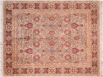 handmade Traditional Lahore Taupe Red Hand Knotted RECTANGLE 100% WOOL area rug 8x11